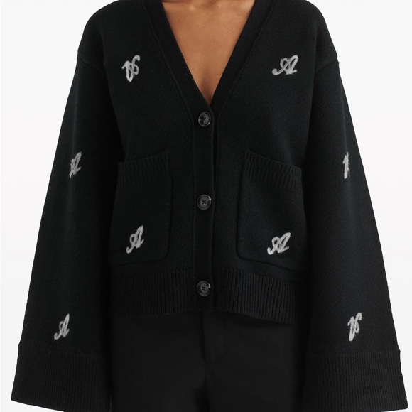 Axel Arigato Black Cardigan with White Signature Embroidery - Picture 2 of 7